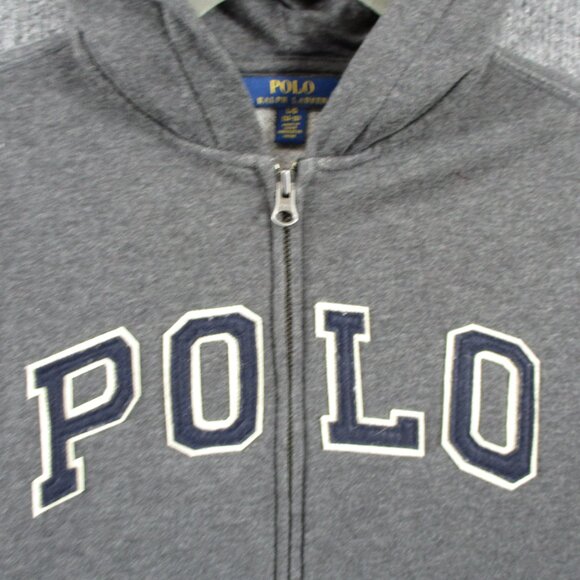 Polo Ralph Lauren Sweater Boys Large Gray Spell Out Full Zip Hoodie Outdoors - Picture 2 of 15
